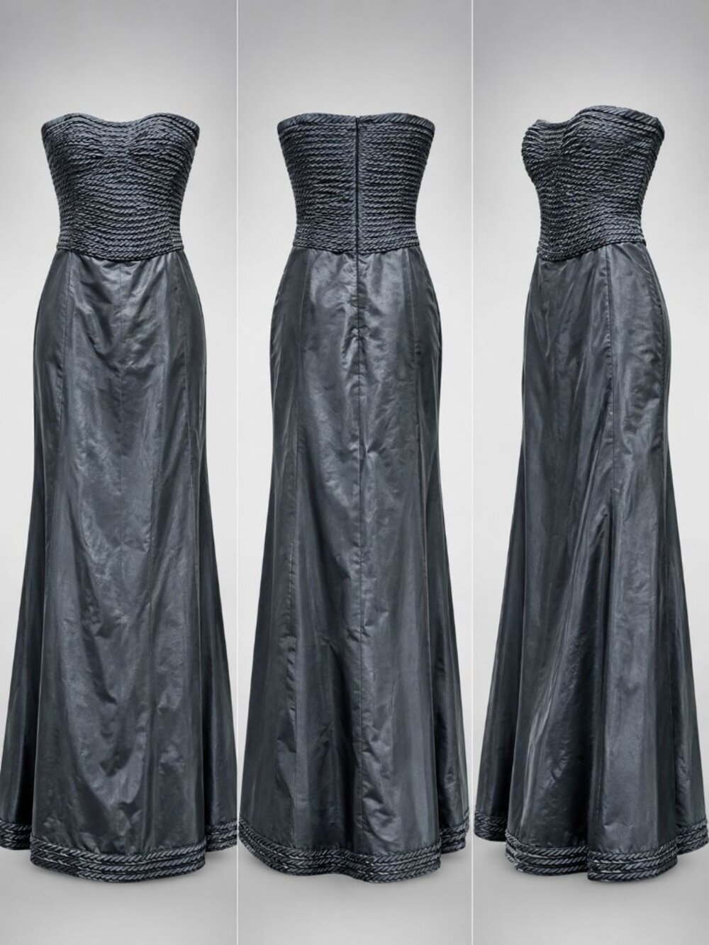 HELEN MORLEY Women's Black Tufted Bodice Silk Rayon Lined Strapless Gown Size 14